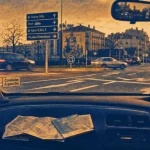 Conduite gauche : entrée de rond-point en ville