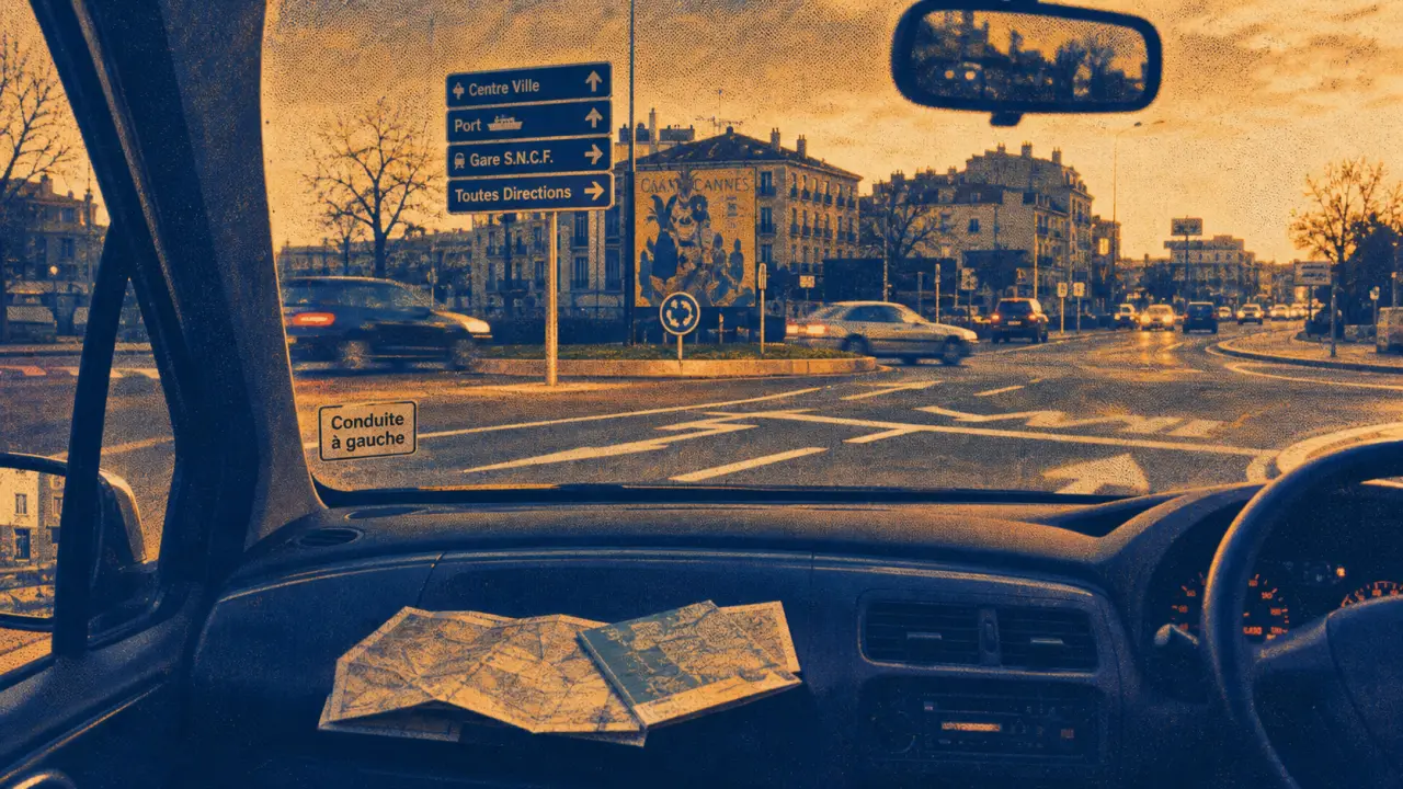 Conduite gauche : entrée de rond-point en ville