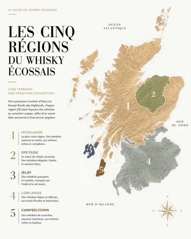 Carte des régions du meilleur whisky écossais