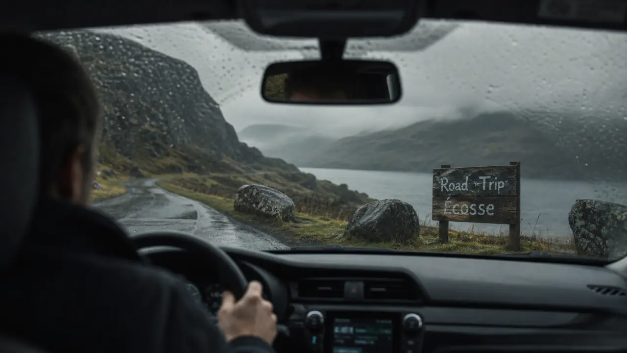 Guide ecosse : route des Highlands, conduite à gauche, loch brumeux