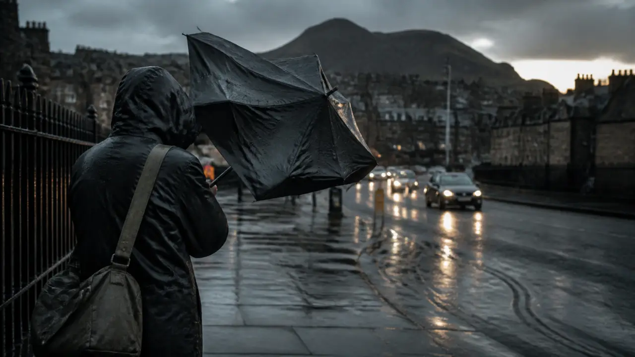 Météo en ecosse edimbourg : pluie et vent, parapluie à Édimbourg