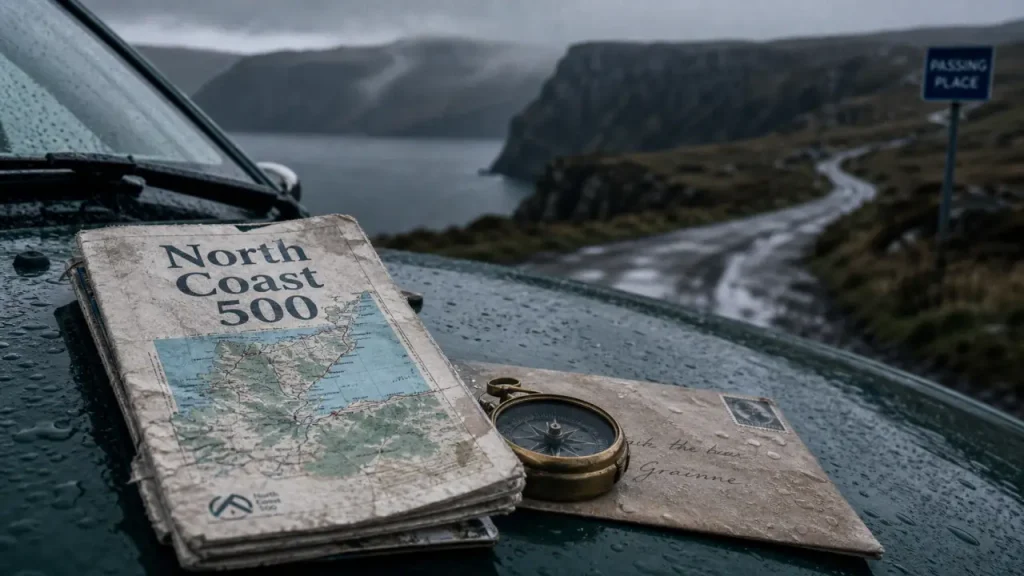 North Coast 500 : carte et route écossaise, conduite sur voie unique
