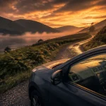 Quand partir en Écosse : voiture de location dans les Highlands, route brumeuse