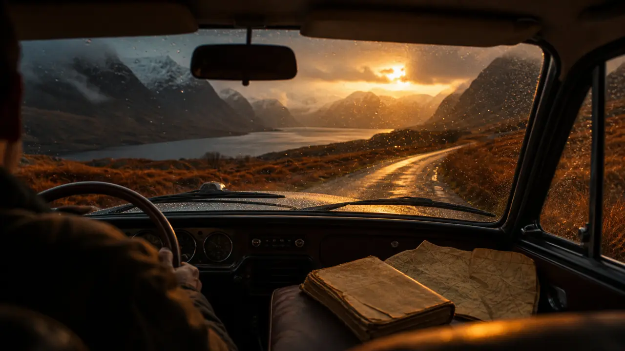 Que faire en ecosse : route sinueuse des Highlands vers Glencoe, brume et loch.