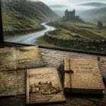 Road trip ecosse outlander : carte d’Écosse, Highlands sous brume, châteaux et Doune Castle