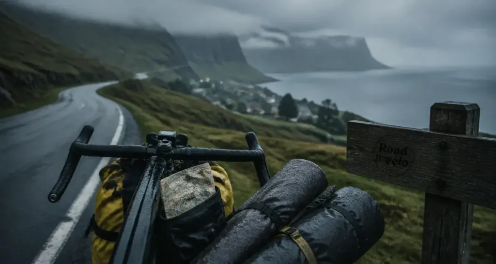 Road trip velo ecosse : vélo et tente sur route des Highlands, loch brumeux
