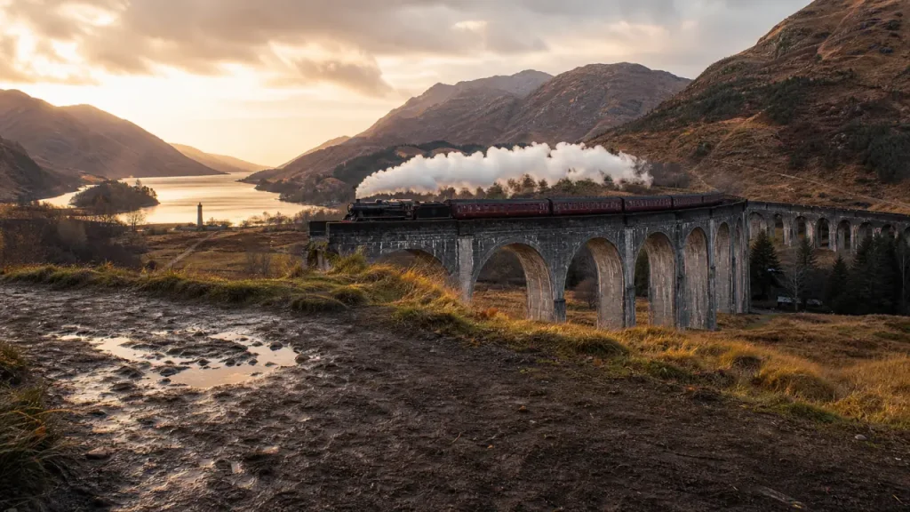 Viaduc de glenfinnan : le Jacobite vapeur sur les arches