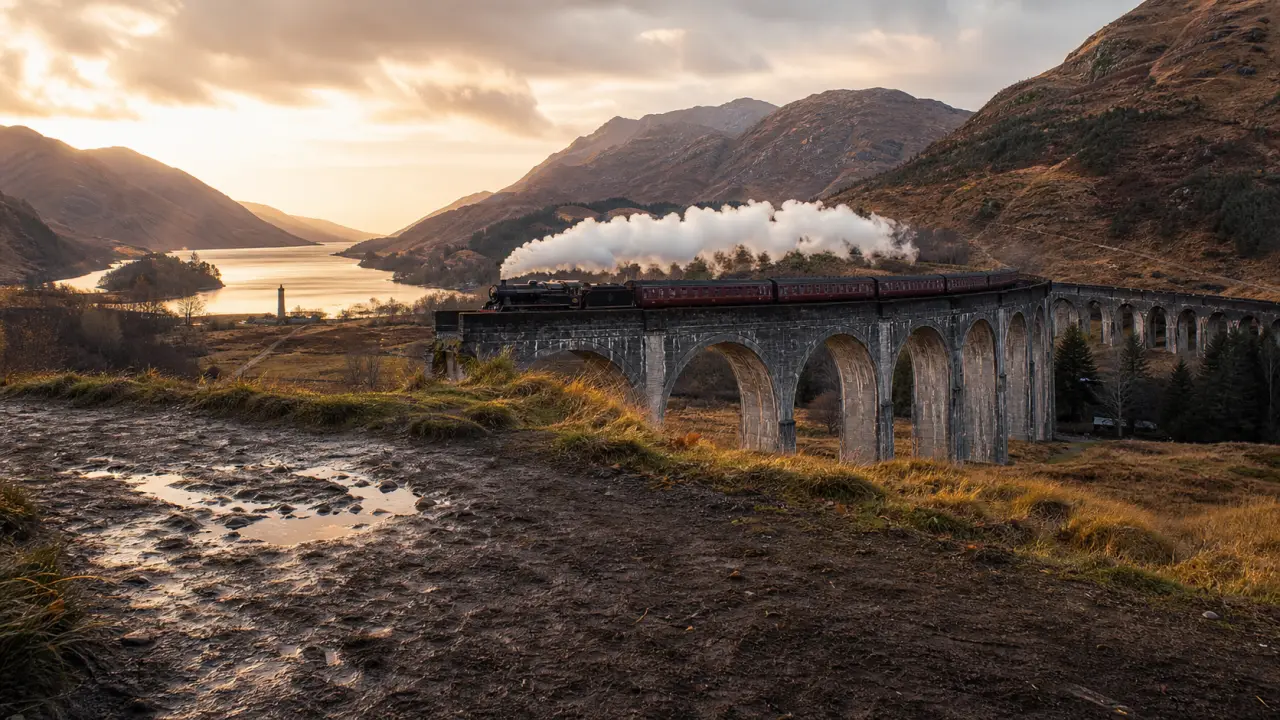 Viaduc de glenfinnan : le Jacobite vapeur sur les arches