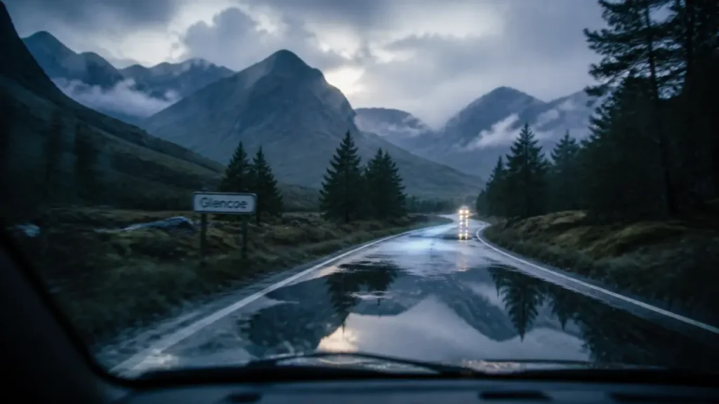 Voyage ecosse 4 jours : route humide et montagnes de Glencoe