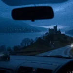 Voyage écosse road trip aux Highlands, Loch Ness brumeux depuis la voiture