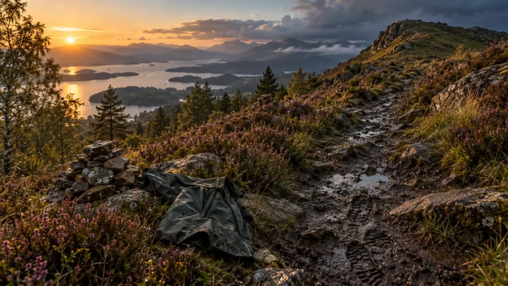 Ben Lomond randonnée Écosse : sentier vers la crête depuis Rowardennan, au golden hour