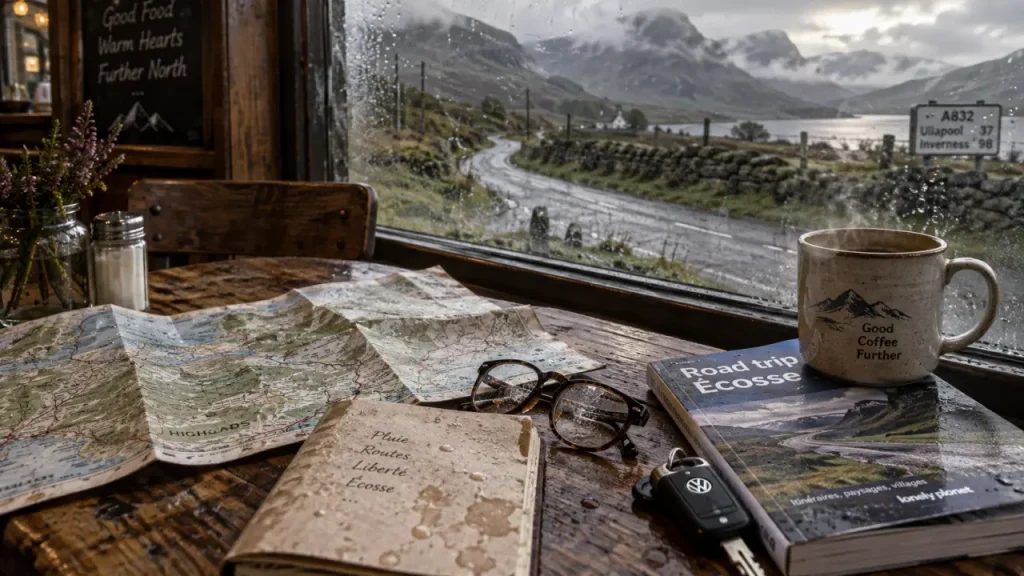 Blog ecosse voyage : carte routière et route vers Skye et Highlands, conduite à gauche