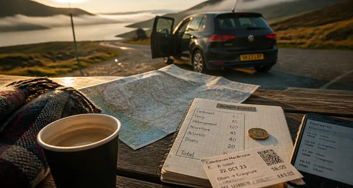 Budget voyage Écosse : carte routière et carnet de dépenses