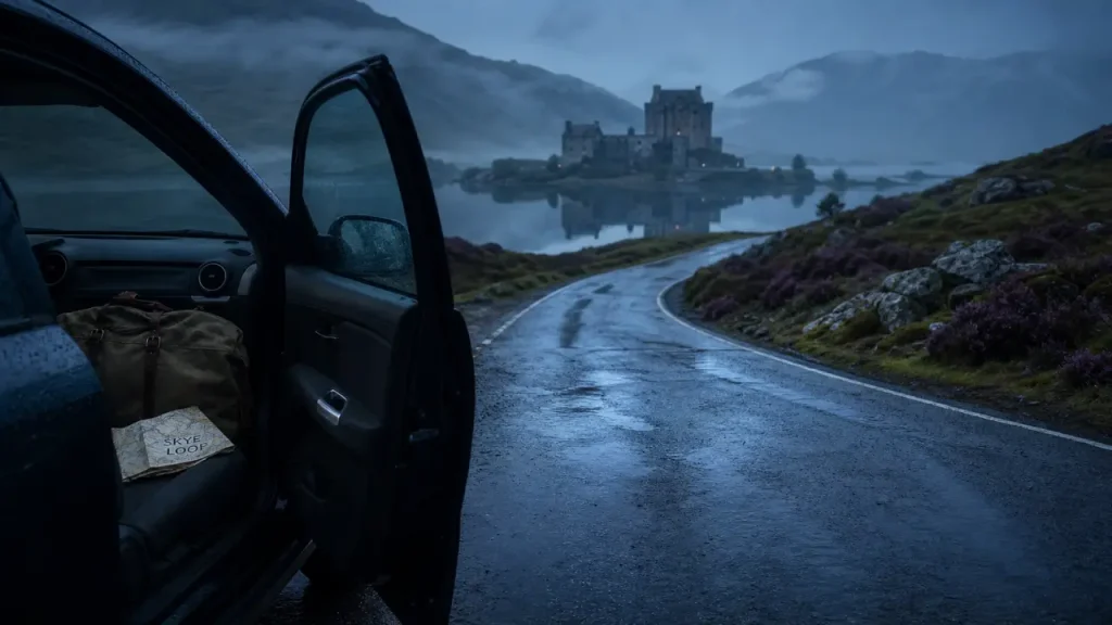 Circuit ecosse 7 jours : route humide des Highlands près de Eilean Donan Castle