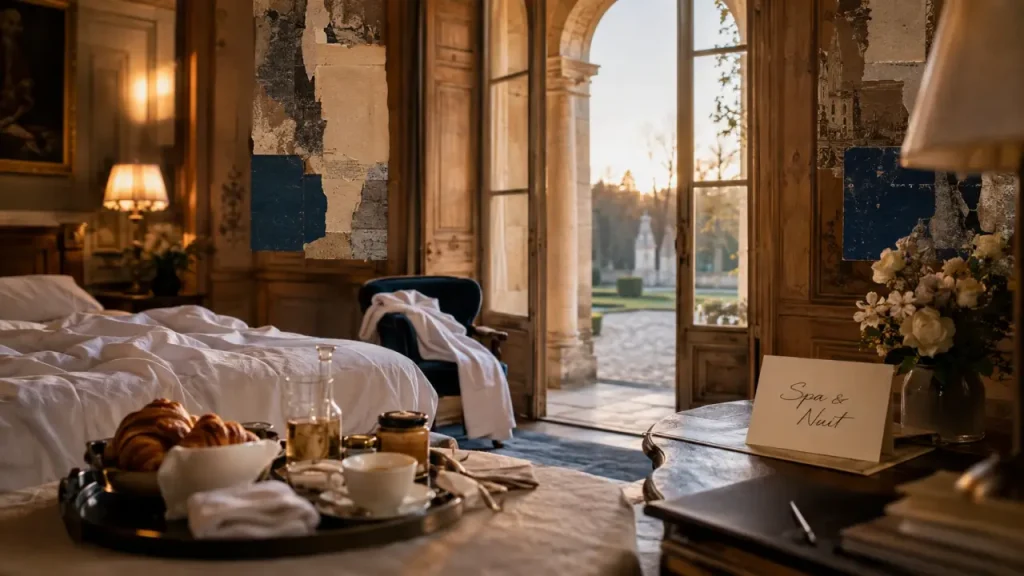Dormir dans un chateau : chambre avec spa, peignoir et petit-déjeuner
