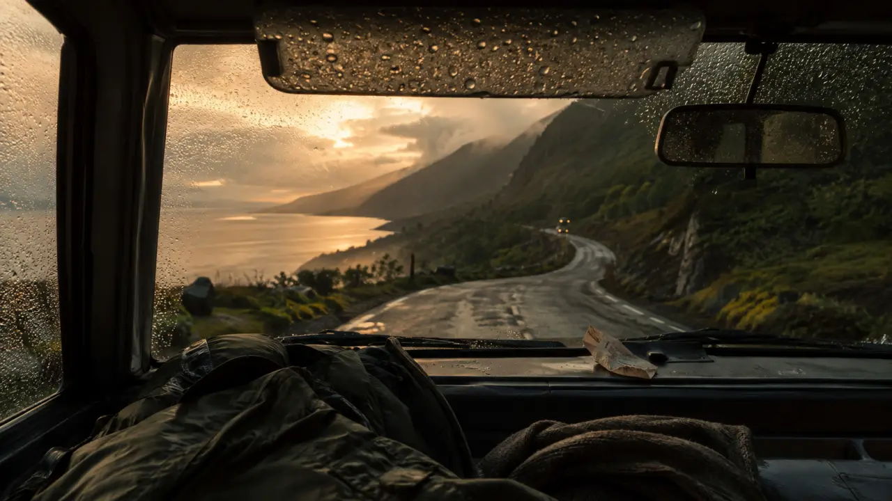 Ecosse meteo mai : road trip, route côtière humide et loch brumeux
