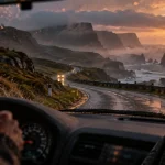 ecosse meteo octobre : route humide en Ecosse, vent et pluie