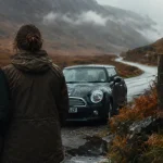 Écosse octobre, route des Highlands humide, brume et couleurs d’automne