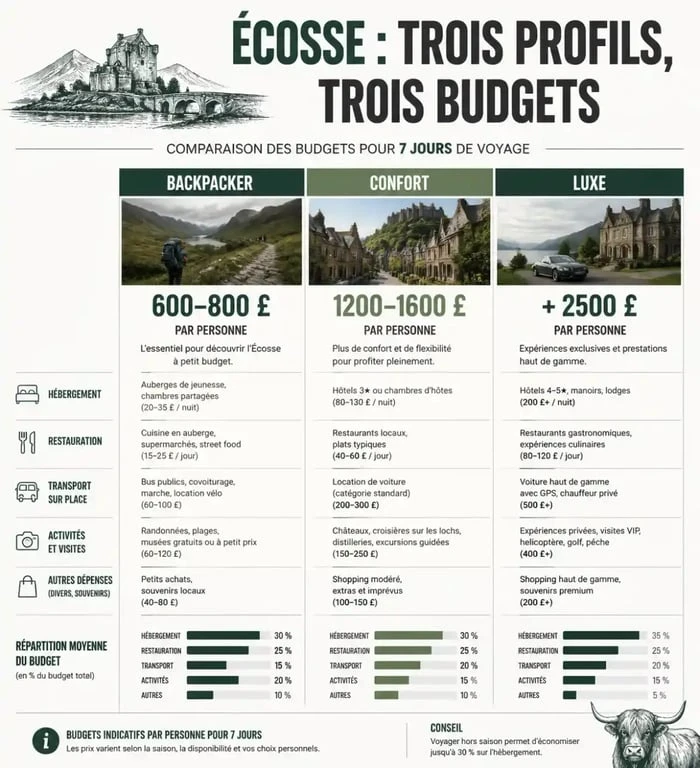 Comparatif des profils de budget voyage écosse pour une semaine