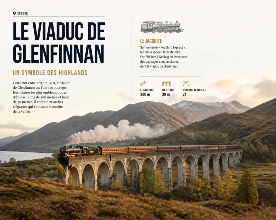Viaduc de Glenfinnan en Écosse, lieu de tournage emblématique du train Harry Potter