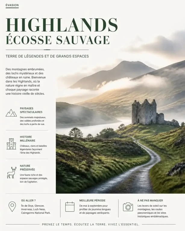 Paysage spectaculaire des Highlands pour un voyage en Écosse avec guide