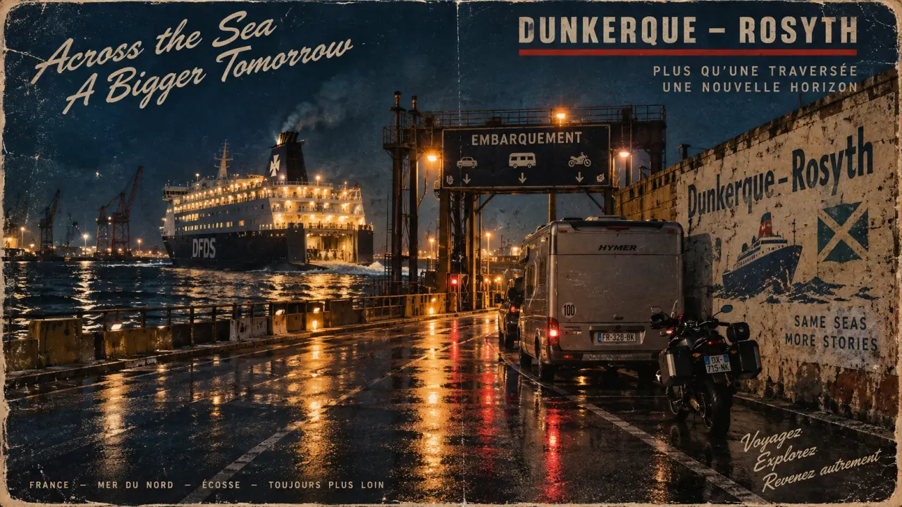 Ferry Dunkerque Écosse au départ de nuit depuis le port de Dunkerque