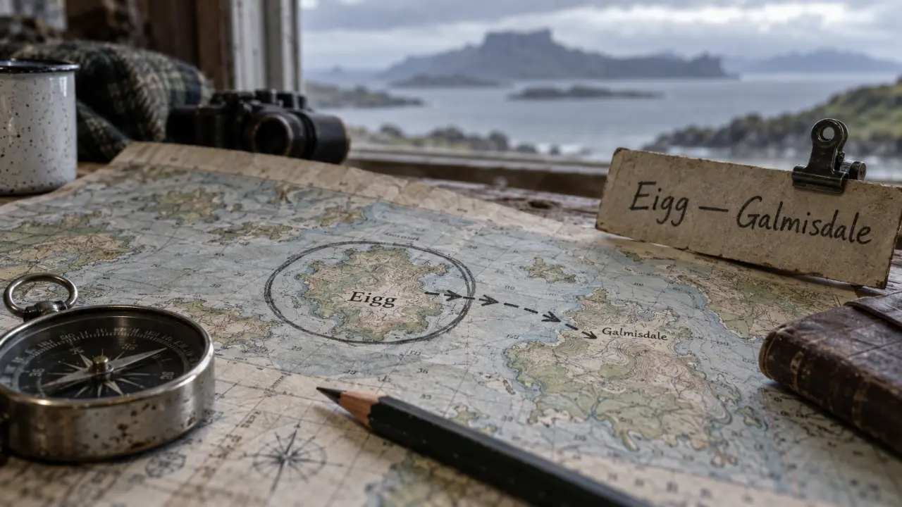 Île Eigg Écosse carte, trajet vers Galmisdale