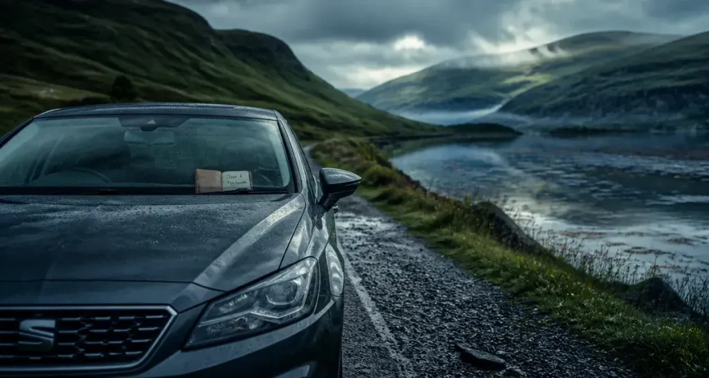 Meilleur periode pour aller en ecosse : voiture de location et brume sur une route des Highlands