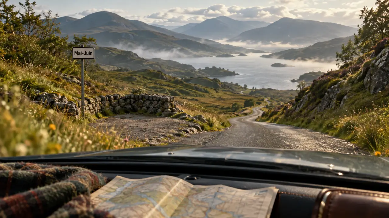 Meilleure saison ecosse : route calme Mai-Juin, Highlands et brume légère