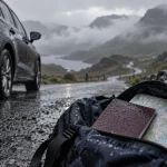Meteo scotland : voiture sous la pluie sur route humide