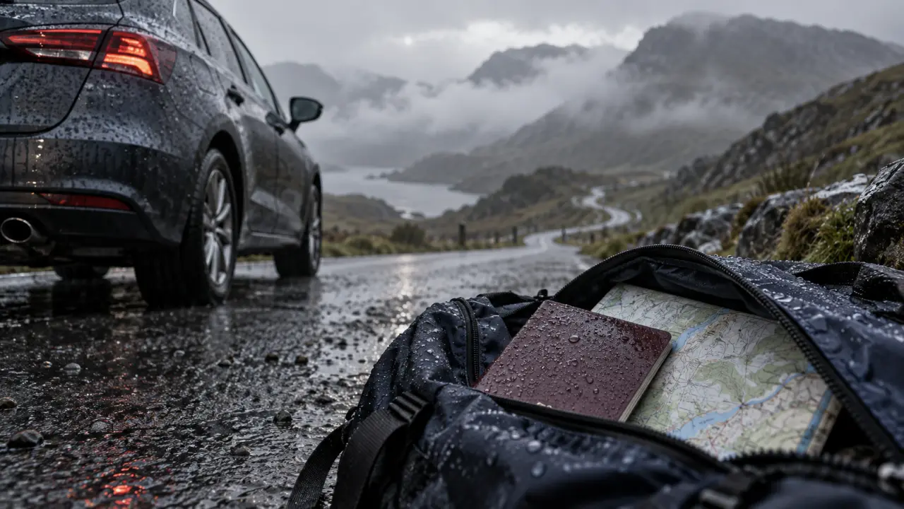 Meteo scotland : voiture sous la pluie sur route humide