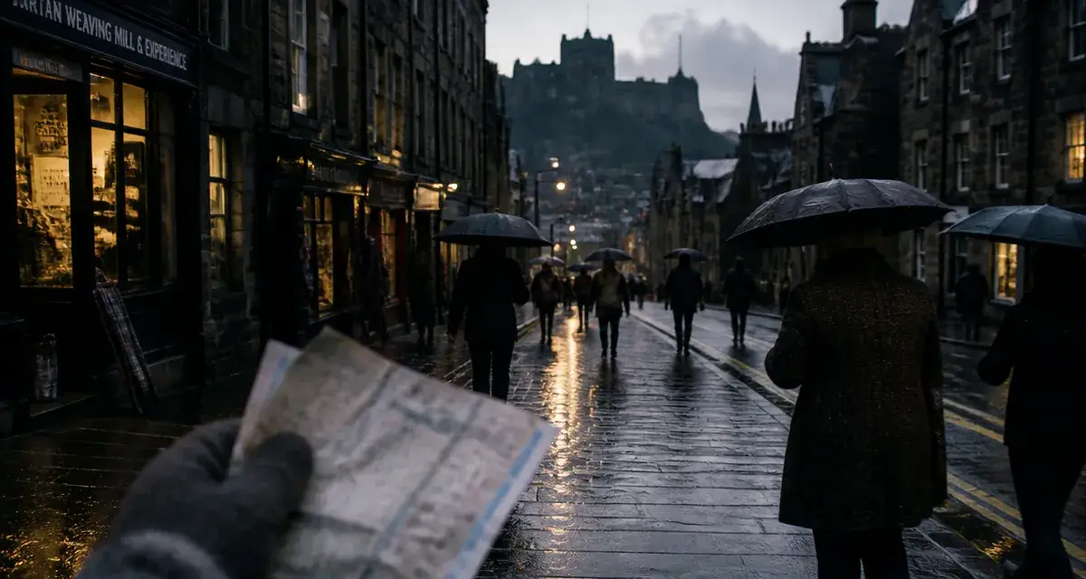 Quand aller à Édimbourg : Royal Mile sous la pluie, parapluies et château au loin