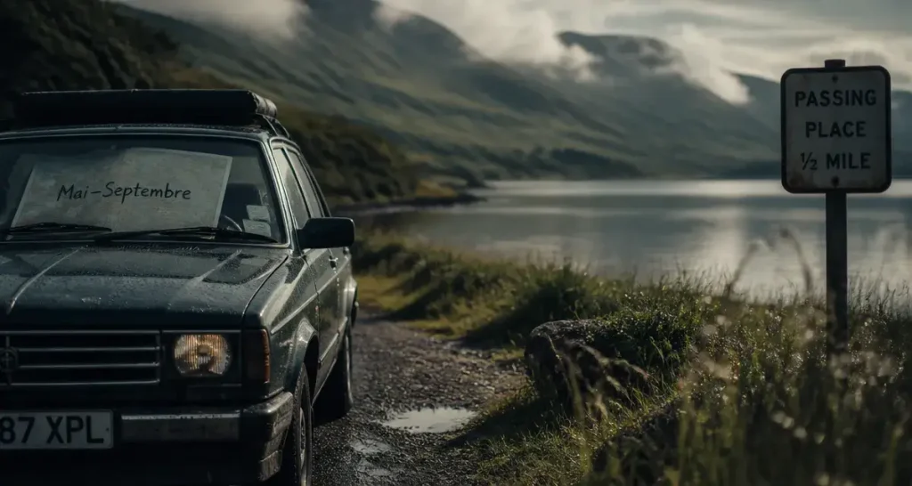Quand partir en Écosse Highlands : voiture sur route humide, mai-juin et septembre