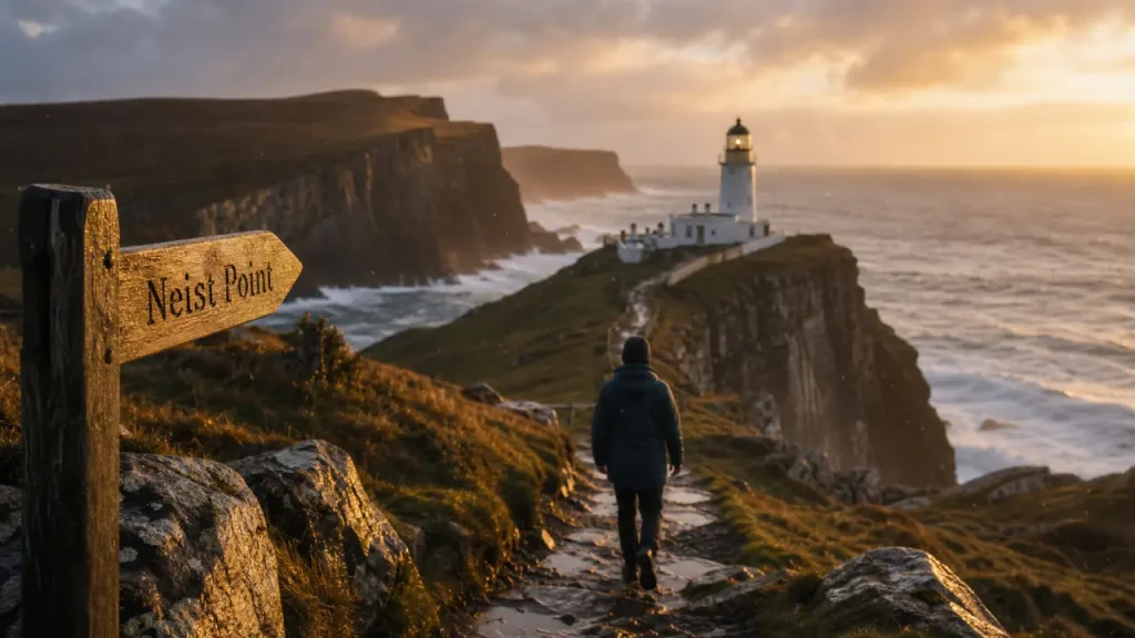 Skye Neist Point : phare au coucher du soleil