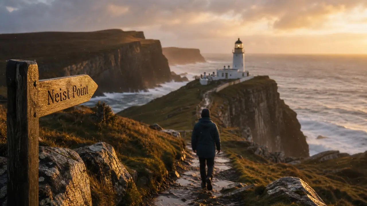 Skye Neist Point : phare au coucher du soleil