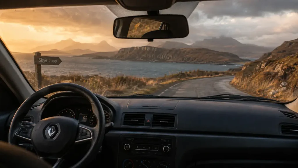 Une semaine en Écosse : route sinueuse vers Skye au coucher du soleil, Highlands
