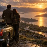 Voyage de noce en écosse : couple aux Highlands près du loch Ness.