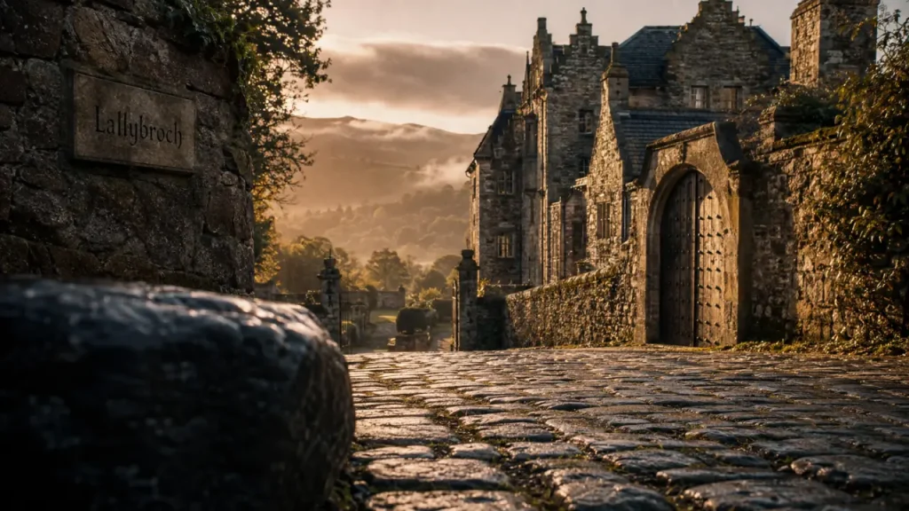 Voyage en écosse Outlander : ruelle historique et façade de Lallybroch à Édimbourg