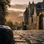 Voyage en écosse Outlander : ruelle historique et façade de Lallybroch à Édimbourg