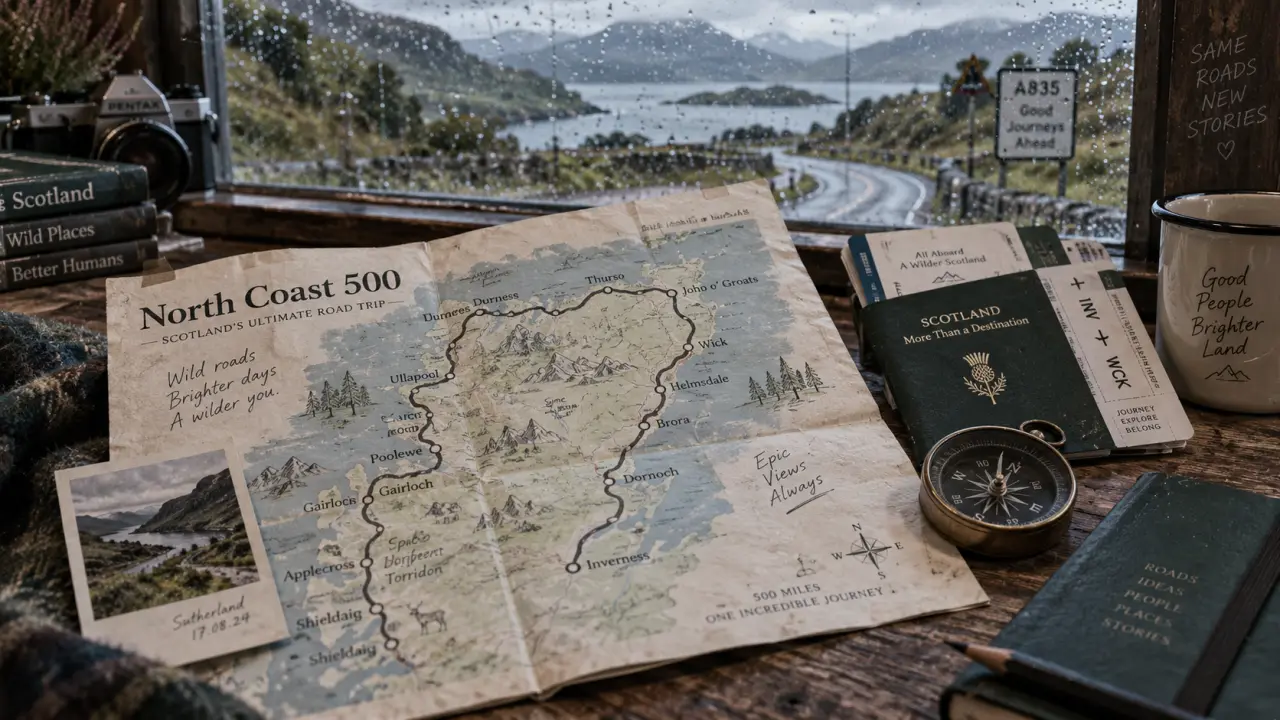 carte north coast 500 ouverte sur une boucle côtière en Ecosse