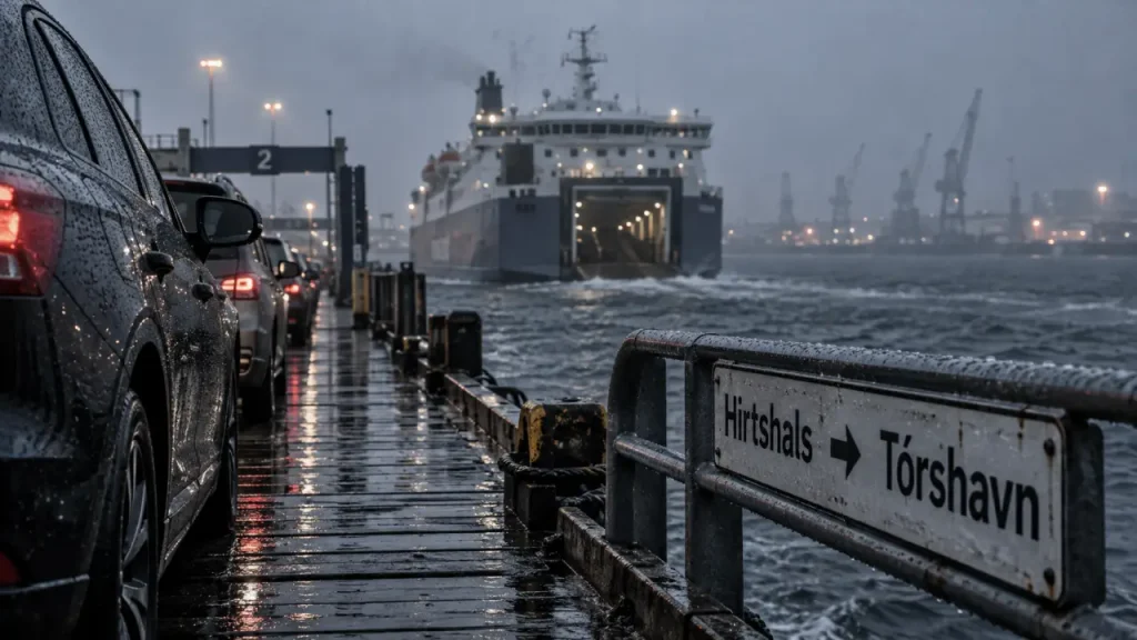 Ferry écosse îles féroé via Hirtshals, quai nordique et voiture embarquant