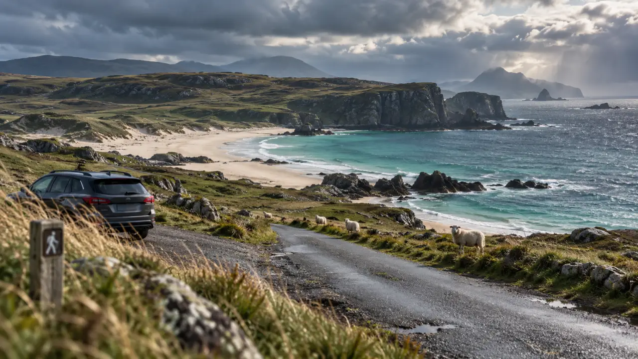 North coast 500 beaches : route étroite et plage turquoise