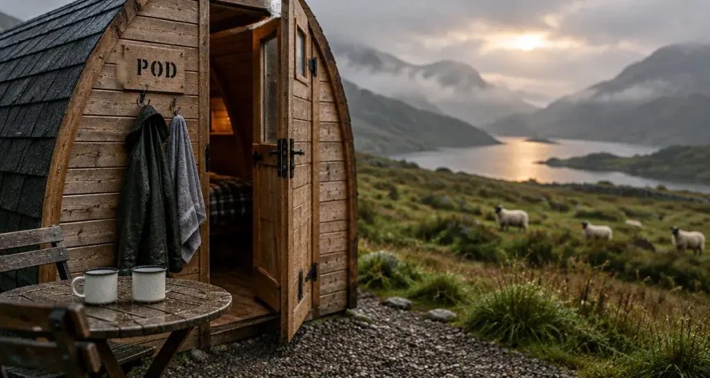 North Coast 500 pods : pod bois sur gravier, Highlands brumeux