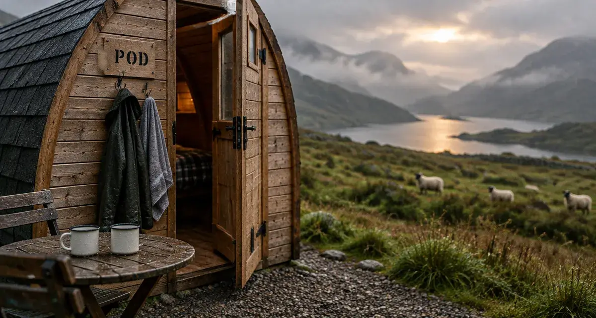 North Coast 500 pods : pod bois sur gravier, Highlands brumeux