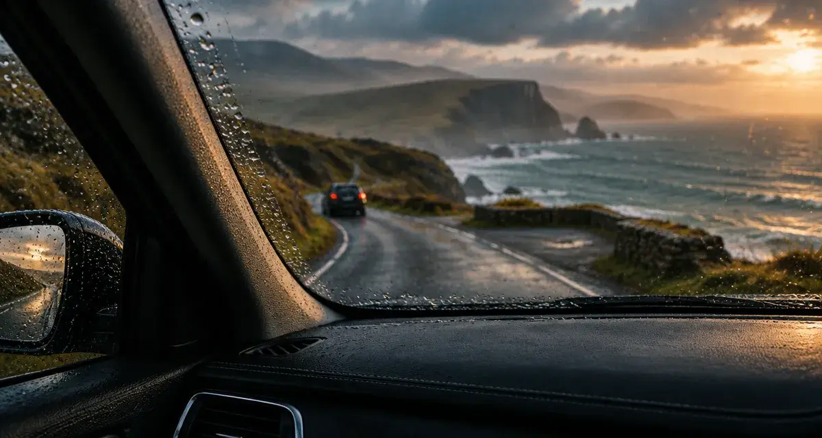 The north coast 500 : route côtière écossaise sous la pluie, conduite à gauche