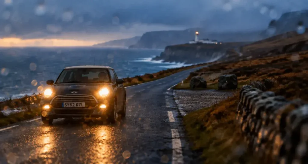 the north coast 500 scotland : route côtière écossaise avec voiture et phare